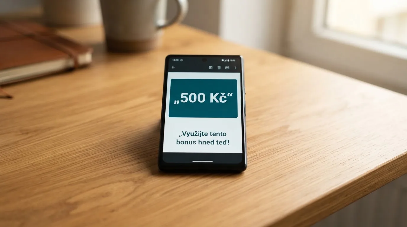 Mobilní telefon zobrazující uvítací bonusovou nabídku českého online kasina
