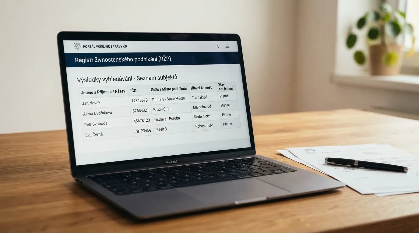 Výřez z veřejného registru Ministerstva financí ČR s výpisem licencovaných provozovatelů hazardních her