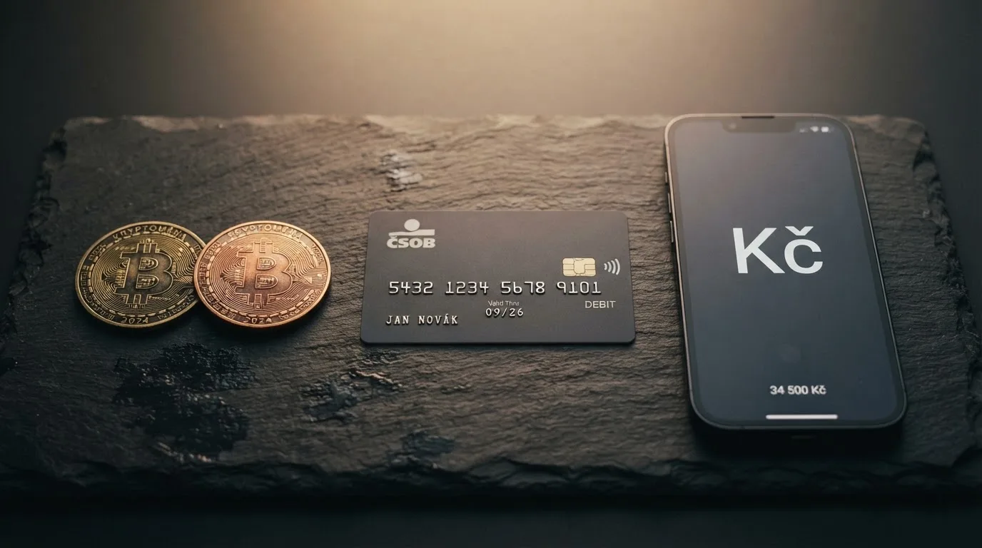 Rozložené kryptoměnové mince, platební karta a mobil — tři cesty, jak dostat peníze do offshore kasina