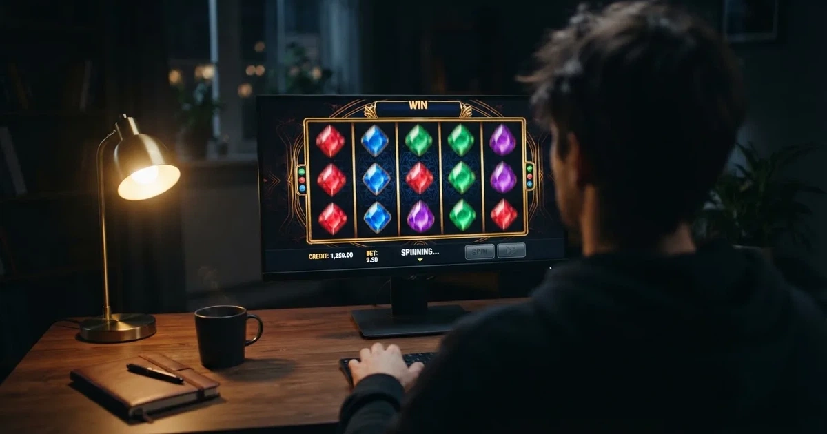 Roztočené válce online výherního automatu s vysokým RTP na obrazovce monitoru