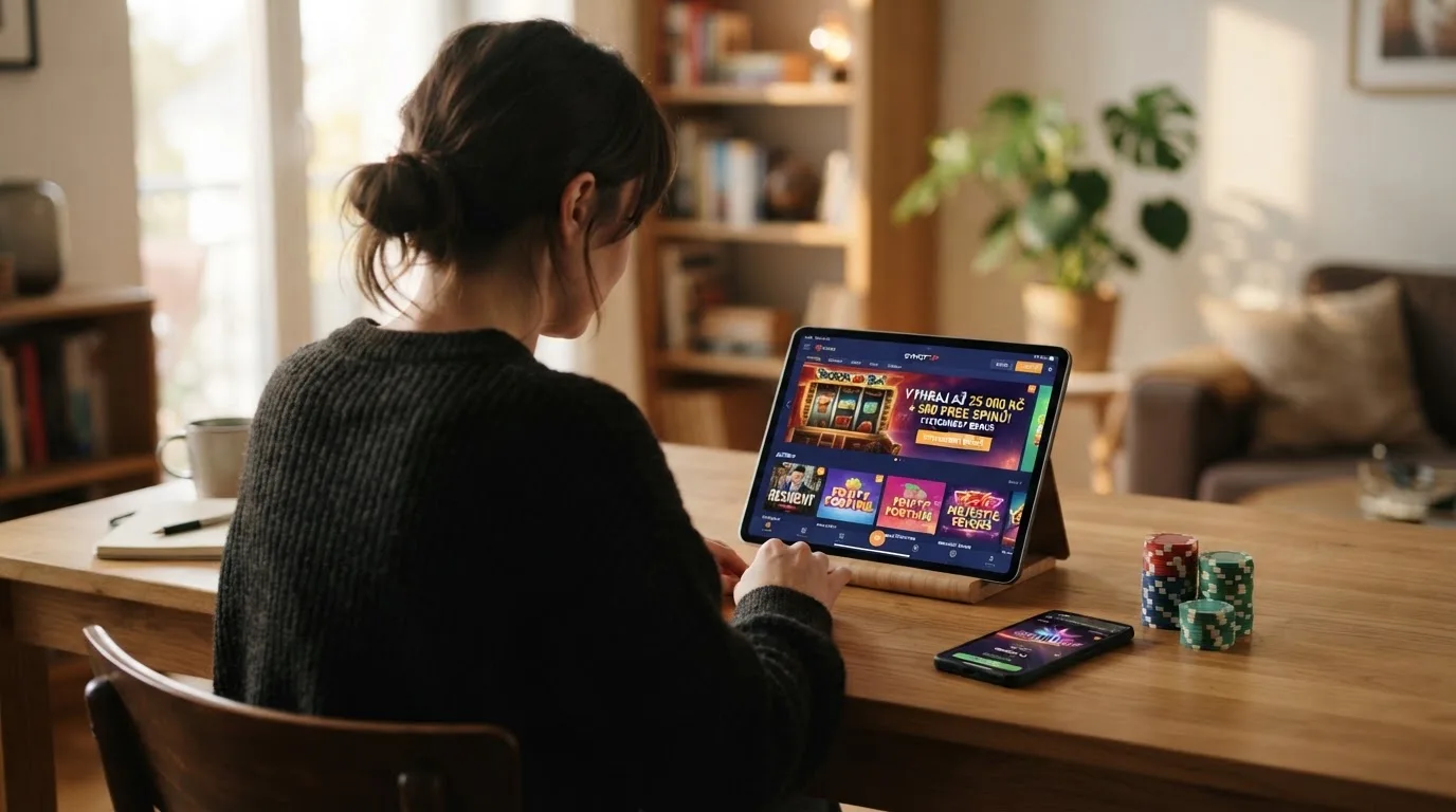 Srovnávací tabulka online casin na monitoru s mobilem vedle, zvýrazněné řádky s nejvyšším bonusem bez vkladu