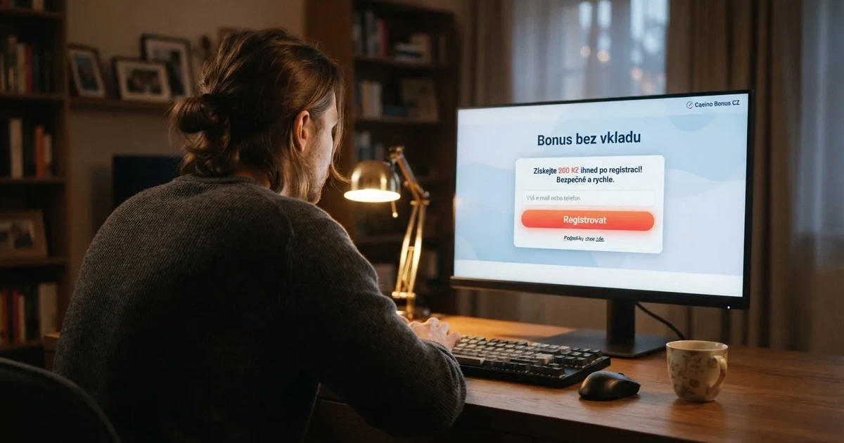 Registrační formulář online casina s nabídkou bonusu bez vkladu na obrazovce počítače